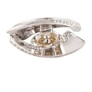 10K White Gold Earth-Mined Champagne Diamond Ring Marquise 0.53ct Sz 4.5